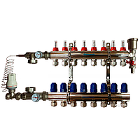 Коллектор "GROSS" для тёплого пола латунный в сборе на 8 контуров
