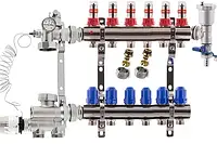 Коллектор KR для теплого пола латунный в сборе на 5 контуров нижнее подключение