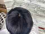 Перука чорна з натурального волосся з імітацією роста волосся проділ каре, фото 4