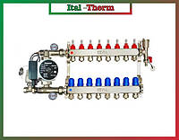 Коллектор для теплого пола в сборе с насосом на 11 контуров ITAL (Италия) нержавеющая сталь