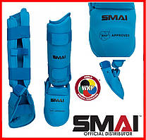Захист гомілки і стопи синій Smai з ліцензією WKF для карате розбирається накладки на ноги