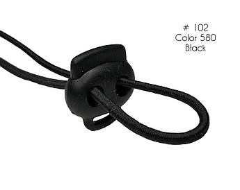 Фіксатор Чорний для гумового шнура #102 з двома отворами, пластик