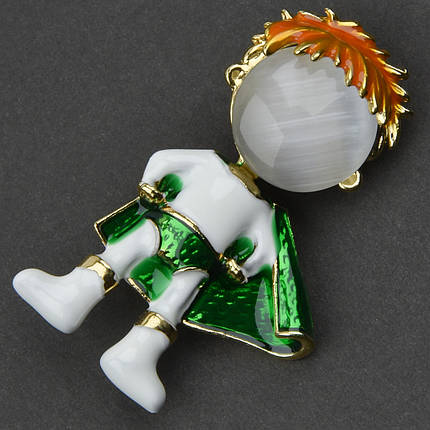 Брошка металева на золотистій основі хлопчик супер герой покрита кольоровою емаллю розмір 45х25 мм, фото 2