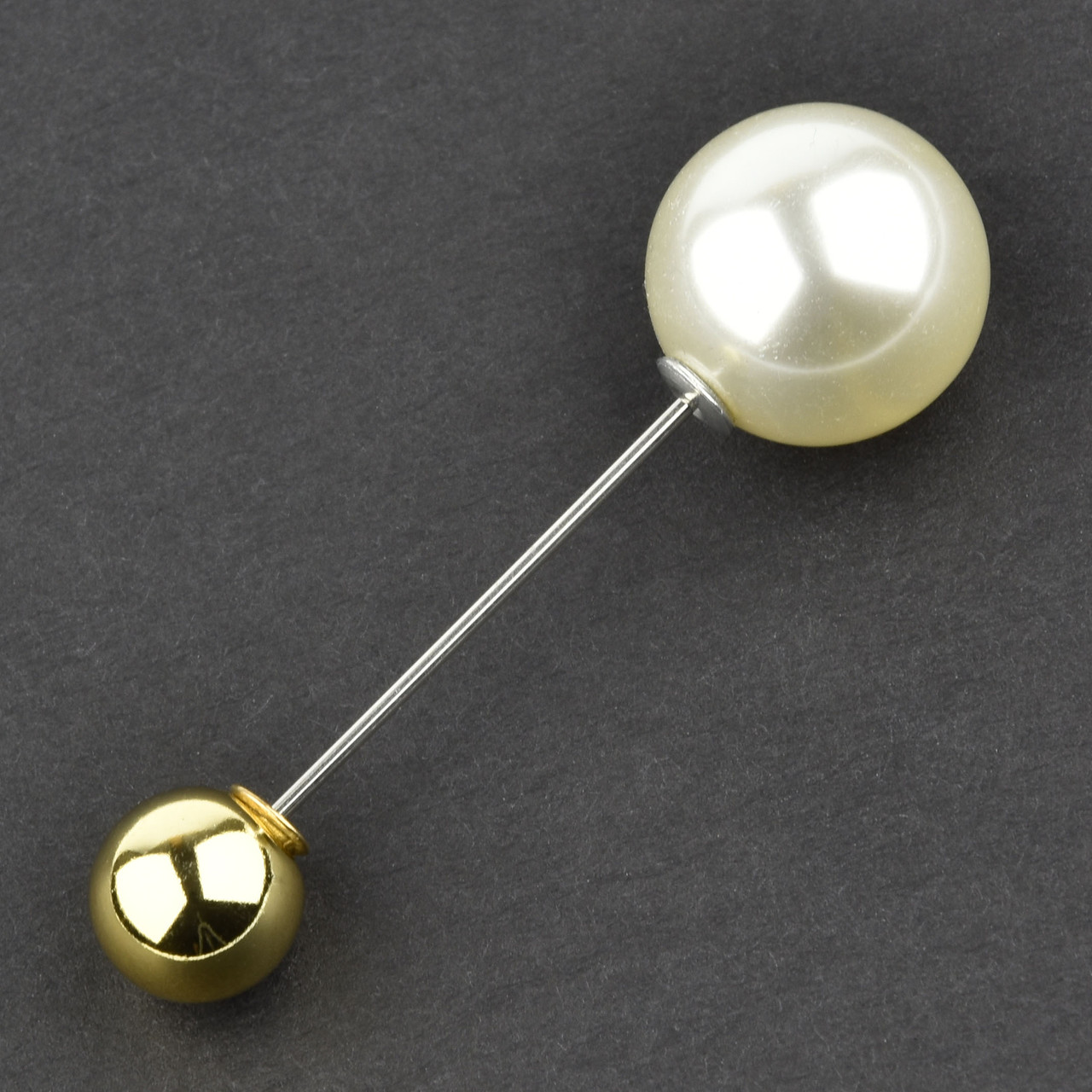 Брошь Игла серебристого цвета с жемчужиной и золотистой бусиной диаметр бусин 9 мм и 9 мм длина броши 3,5 см