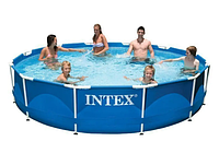 Круглий каркасний басейн intex 366х76см, дитячий збірний басейн об'єм 6503 л, Синій