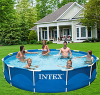 Сімейний каркасний басейн intex 366х76см, басейн вуличний для будинку дачі об'єм 6503 л, Синій