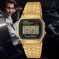 Наручний годинник Casio оригінал золотого кольору A159WGEA-1D електронний годинник касіо квадратний з підсвічуванням