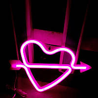 Неоновый светильник на стену ночник декоративный неоновая лампа на стену ROSE ARROW HEART