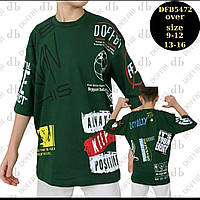 Зелёная футболка оверсайз для мальчиков рост 158,164,170,176 DOFFBI Турция