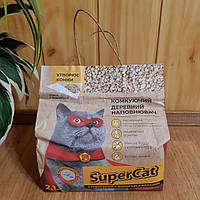 Древесный наполнитель для кошачьего туалета Super Cat, комкующийся 2,1кг