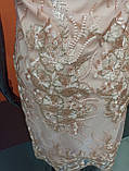 Плаття ошатне пряме гіпюр вечірнє мереживо короткий рукав М персикове, фото 6