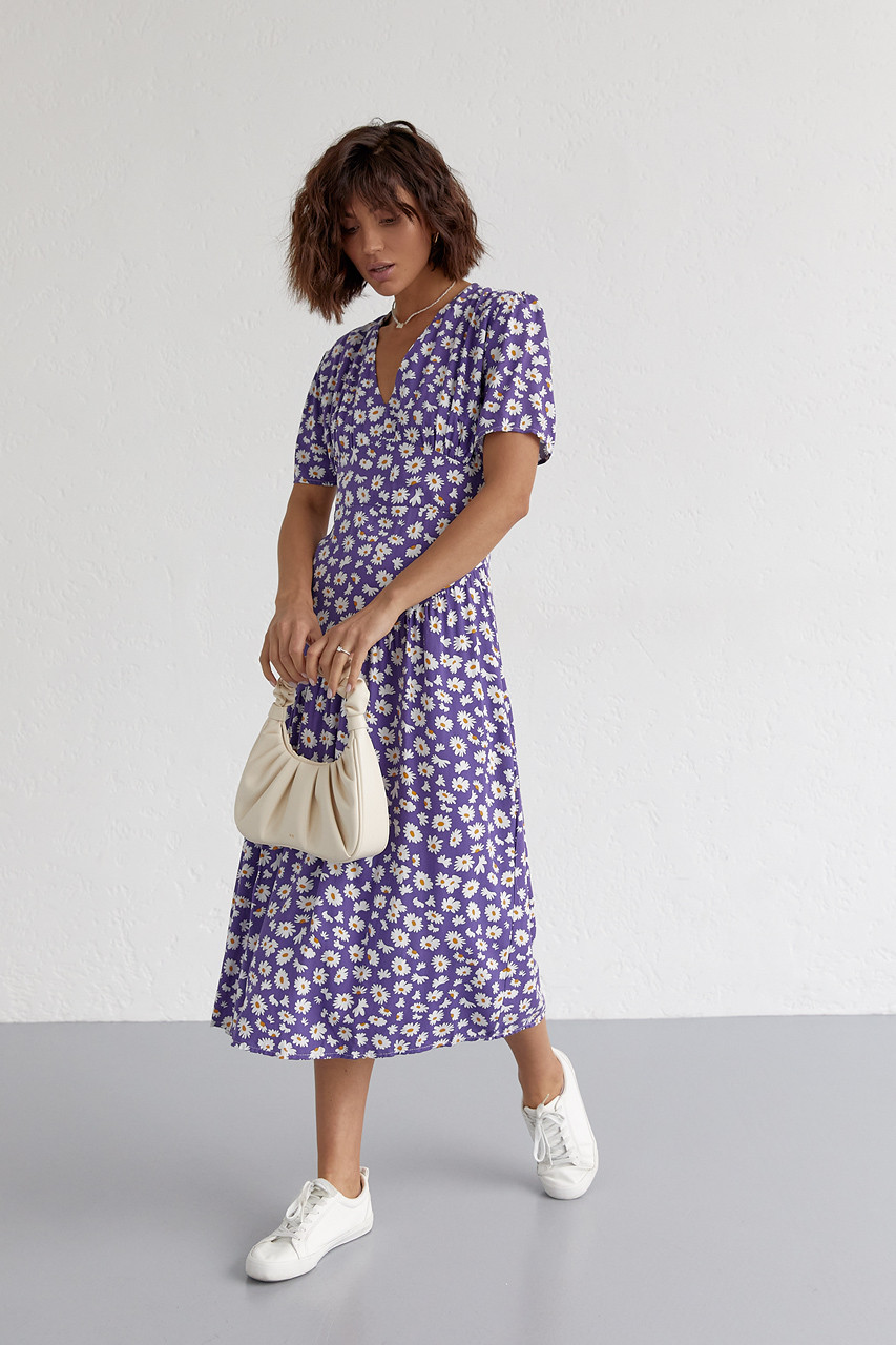Плаття літнє з квітковим принтом ESPERI — фіолетовий колір, р.S, фото 1