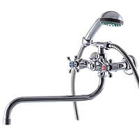 Бюджетний буксовий змішувач у ванну кімнату з лійкою та шлангом для душу Master 143