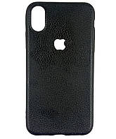 Чохол PU під шкіру для iPhone X/XS з вирізом під яблуко- чорний