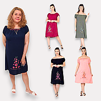 Женское прямое платье-миди c вышивкой (р.50-56), штапель,Турция Merve Moda 298