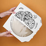 Коробка для піци з вікном з друком 300*300*30 мм Біла коробка під піцу з малюнком, фото 2