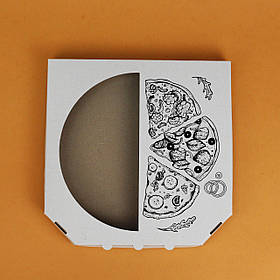 Коробка для піци з вікном з друком 300*300*30 мм Біла коробка під піцу з малюнком