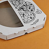 Коробка для піци з вікном з друком 300*300*30 мм Біла коробка під піцу з малюнком, фото 3