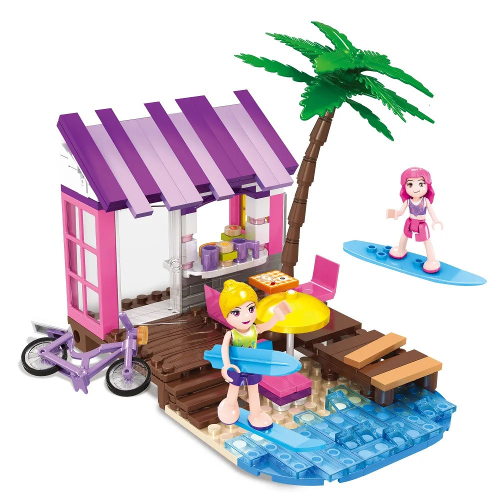 Конструктор Cogo Girls Бар біля моря 4551, фігурки, серфінгістки, 228 дет. блоковий, іграшка для дівчаток