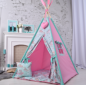 Палатка Вігвам для Дівчинки з Єдиноріжками, Підвіска сердечкота Прапорці в подарунок NEW