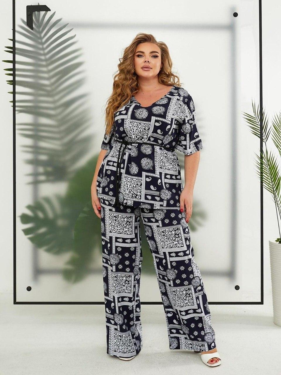 Костюм Sofia  'Модель 482' з натурального турецького штапелю, з модним принтом та вільним кроєм 50, фото 1