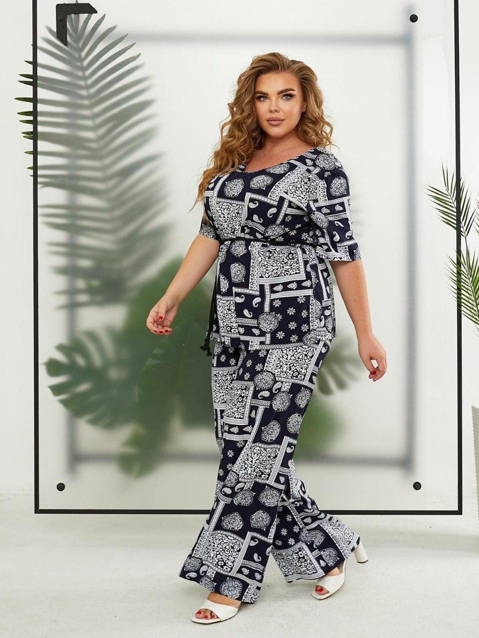 Костюм Sofia  'Модель 482' з натурального турецького штапелю, з модним принтом та вільним кроєм, фото 1