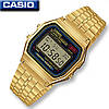 Годинник Casio золотого кольору оригінал A159WGEA-1D, наручний чоловічий електронний годинник Casio квадратний з підсвічуванням, фото 5