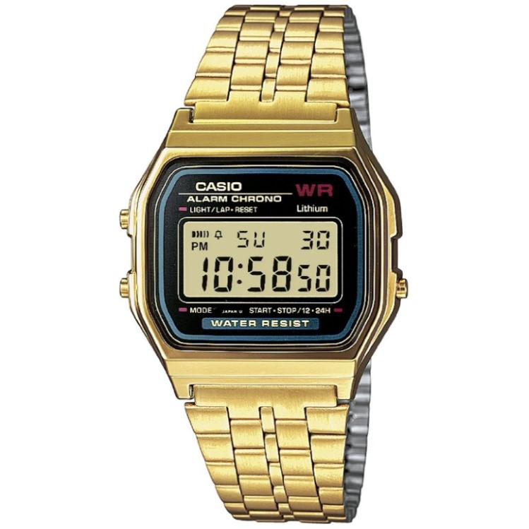 Годинник Casio золотого кольору оригінал A159WGEA-1D, наручний чоловічий електронний годинник Casio квадратний з підсвічуванням, фото 1
