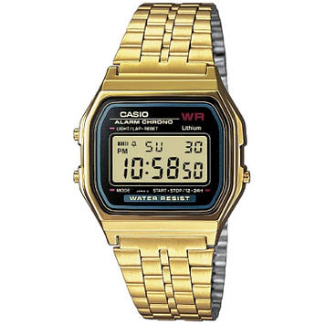 Годинник Casio золотого кольору оригінал A159WGEA-1D, наручний чоловічий електронний годинник Casio квадратний з підсвічуванням