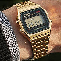 Наручний годинник Casio золотого кольору A159WGEA-1D оригінал, годинник casio електронні квадратні з підсвічуванням