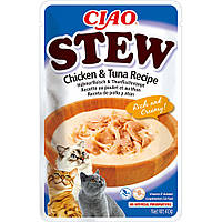 Пауч INABA "CIAO Stew" для котів, з тушкованою куркою та тунцем 40 гр (48 шт в ящ.)