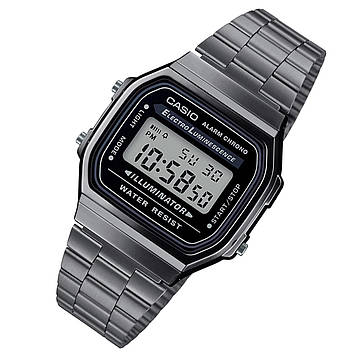 Наручний годинник чоловічий Casio A168WGG-1A графітові, електронний годинник з підсвічуванням Касіо оригінал сталеві ретро