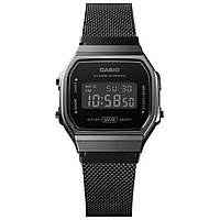 Наручные часы черные Casio A168WEMB-1B миланский браслет, электронные Часы Касио с подсветкой оригинал