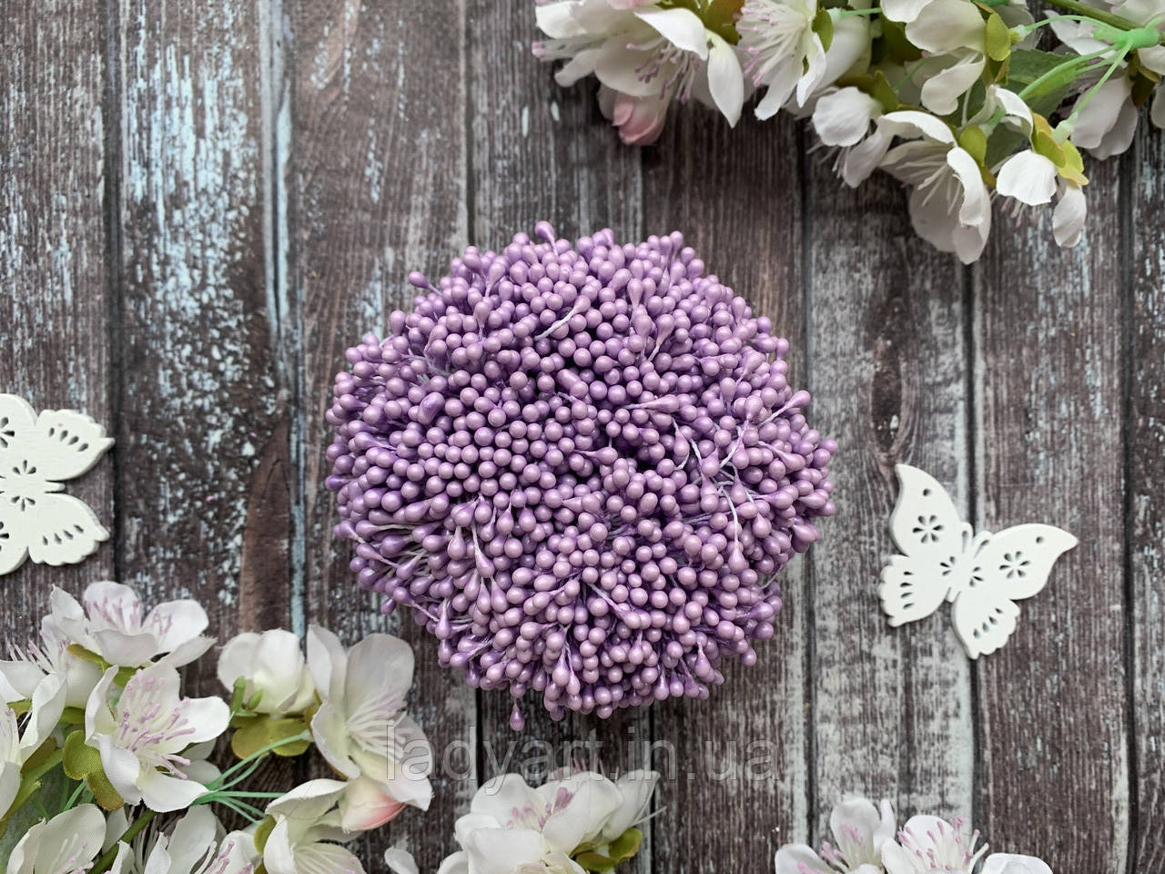 Перламутрові тичинки на нитці оптом, близько 1700-1800 шт пудрово-бузкового кольору оптом, фото 1