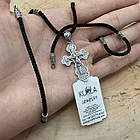 Срібний хрестик з шовковим шнурком зі срібними вставками срібло чорнене 925 проби комплект, фото 3