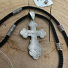 Срібний хрестик з шовковим шнурком зі срібними вставками срібло чорнене 925 проби комплект, фото 5