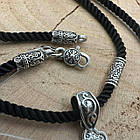 Срібний хрестик з шовковим шнурком зі срібними вставками срібло чорнене 925 проби комплект, фото 4