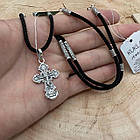 Срібний хрестик та шовковий шнурок зі срібними вставками Спаси и Сохрани 925 проба, фото 3