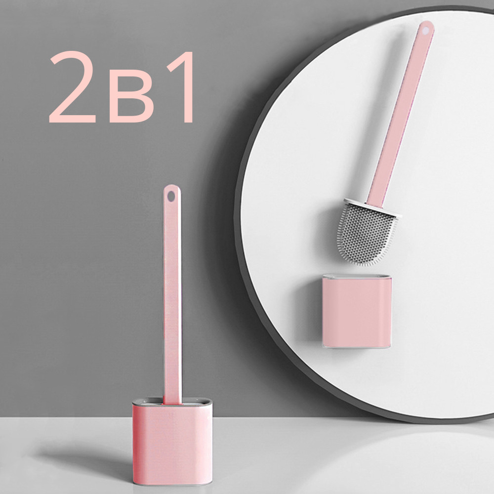 Силиконовый ёршик для унитаза, туалетная щётка для труднодоступных зон, с креплением на стену (розовый) - фото 1 - id-p1879394295