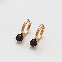 Сережки-кольца з чорними кристалами Xuping покриття золотом 18к.