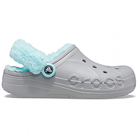 Мужские шлепанцы Кроксы Crocs Baya Lined Fuzz Strap Grey/Ice Blue Серые M4/W6 (36-37)