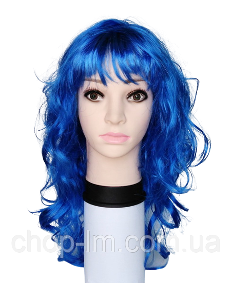 Карнавальний парик синій, кучерявий 50 см