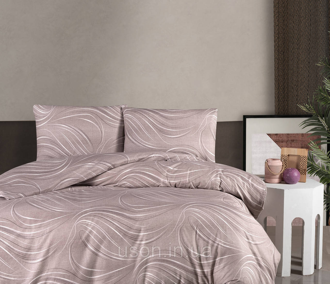 Комплект постільної білизни на резинці TM First Choice ранфорс 200*220 Homesko Donis Lilac