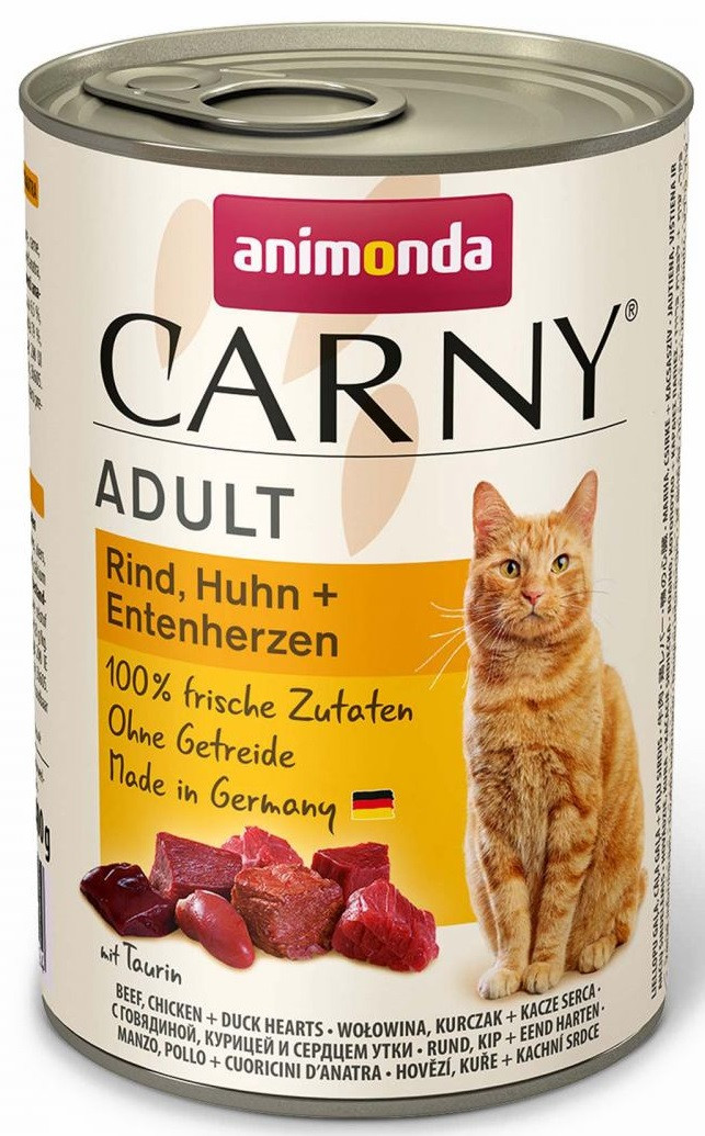 Вологий корм для котів з яловичиною, куркою та качиними серцями Animonda Carny Adult 400 г