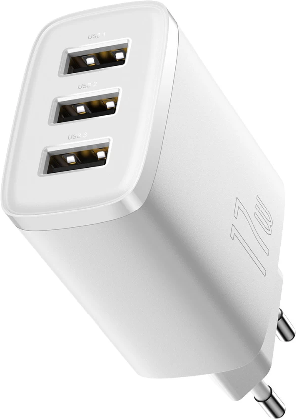 Мережевий зарядний пристрій Baseus Compact Charger 3U 17 W EU white (CCXJ020102), фото 1
