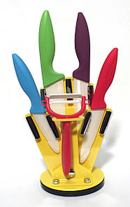 Набір кольорових керамічних ножів 5 в 1 на підставці, що обертається