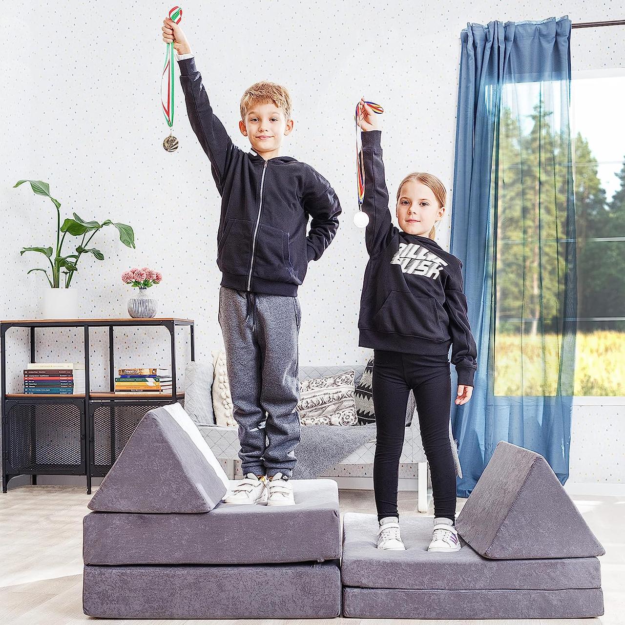 Блоки для активного відпочинку на дивані, матрац, Практичний Дитячий Ігровий Набір 4-в-1 KIDOO (Сірий)