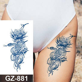 Juice Флеш тату. 18*11 см. Тимчасова, перекладна. Змеи, Цветы, GZ-881 (S)