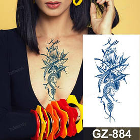 Juice Флеш тату. 18*11 см. Тимчасова, перекладна. Змії, Квіти, Троянди, GZ-884 (S)