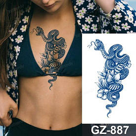 Juice Флеш тату. 18*11 см. Тимчасова, перекладна. Змеи, Цветы, GZ-887 (S)